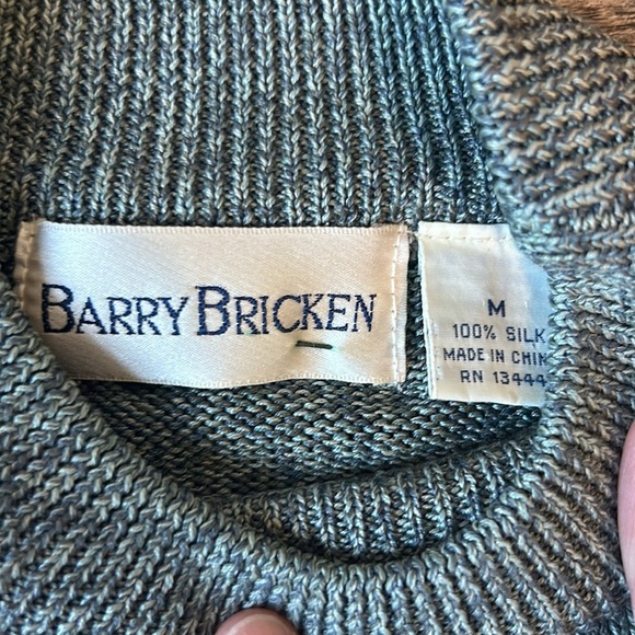 Barry Bricken 100% Silk Cozy Green/Gray Knit Sweater Men Size M - Picture 3 of 6